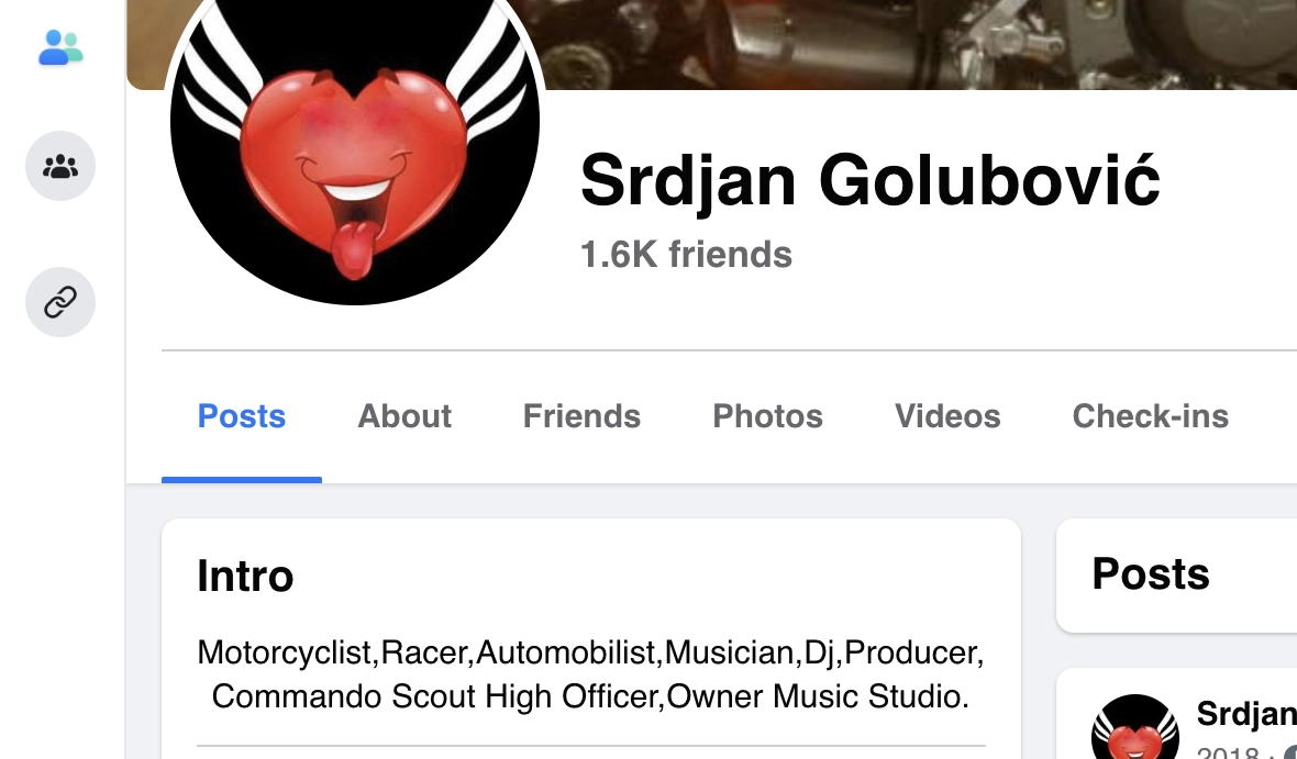 Srđan Golubović's Facebook profile.