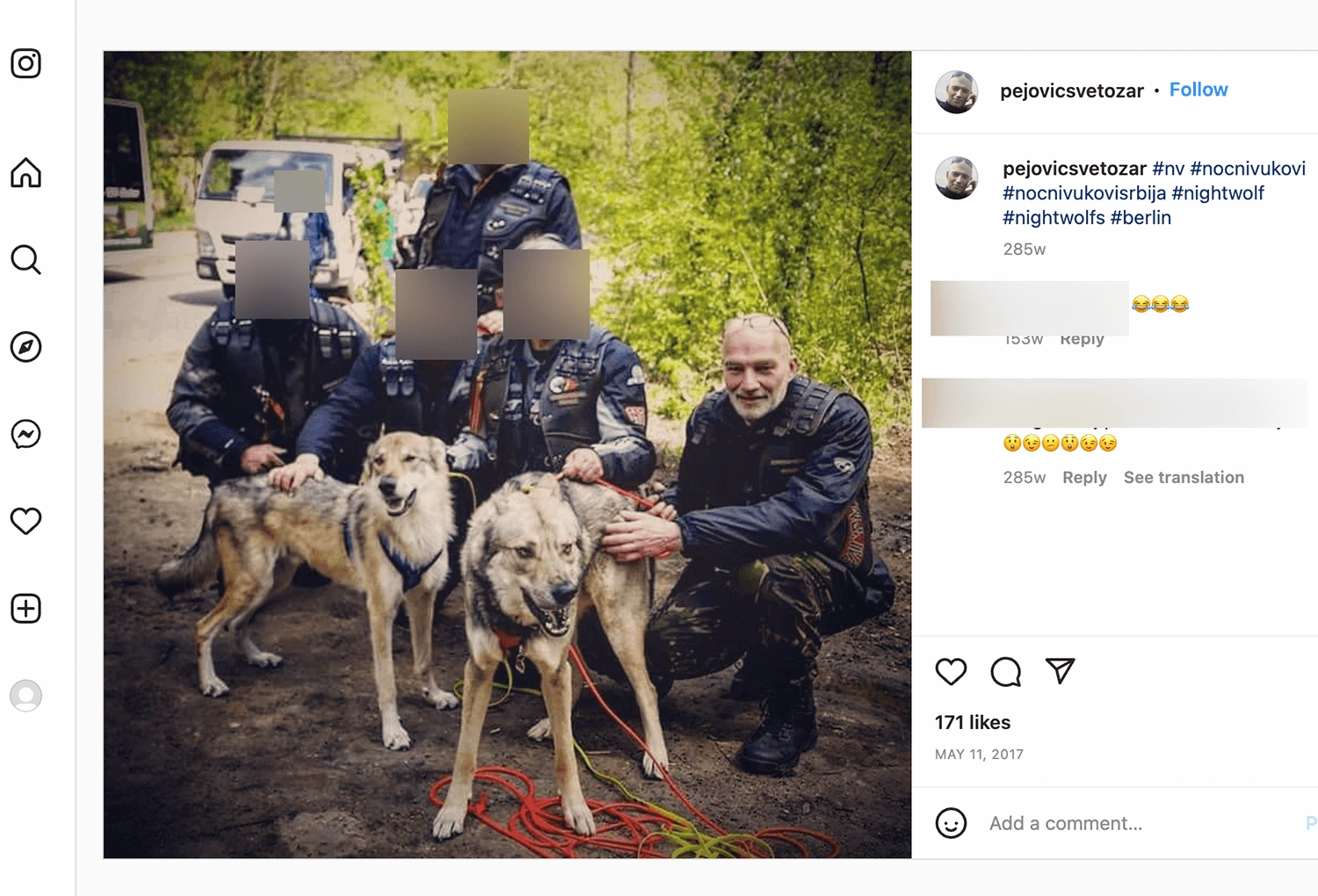 The Instagram account for Svetozar Pejović (a.k.a. “Peja”) shows him with other people wearing Night Wolves gear.