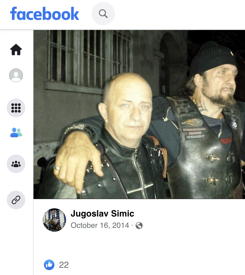 A Facebook account under the name of Jugoslav Simić has posted images with Night Wolves including Alexander Zaldostanov, the group's leader and founder.