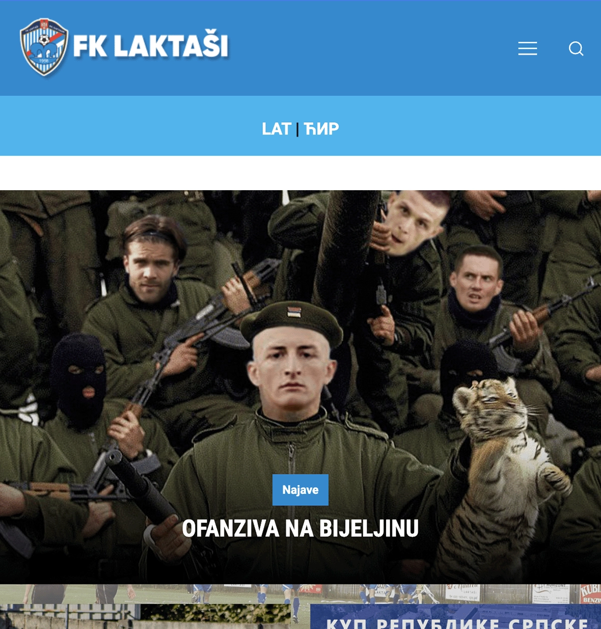 In October 2022, the website of soccer team FK Laktaši displayed an edited version of a Haviv photo labeled (in Bosnian) “Offensive on Bijeljina.”